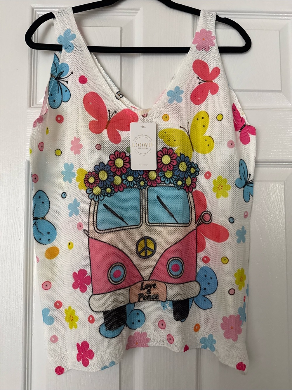 White Floral Peace Van Tank Top